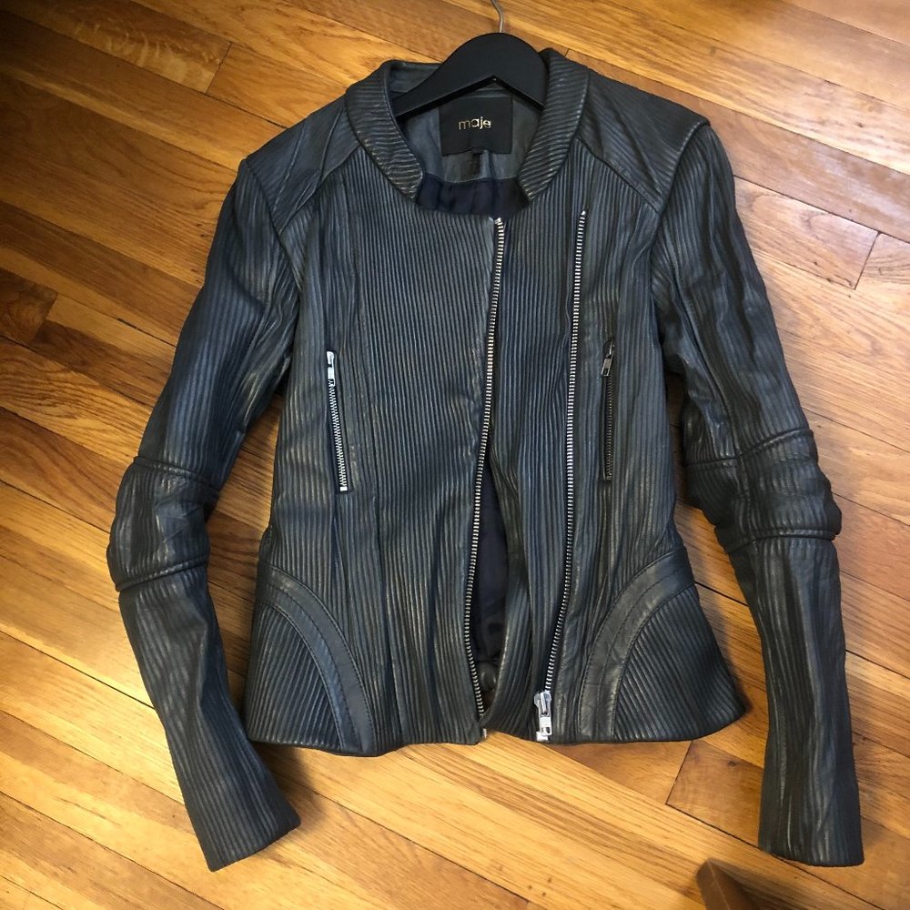 Maje Grey Leather Jacket